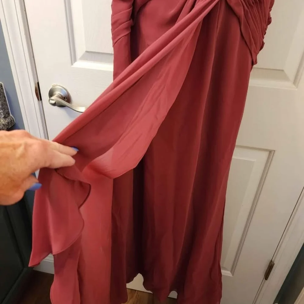 Azazie Raspberry Colored Ruched Embellished Gown - Picture 6 of 6